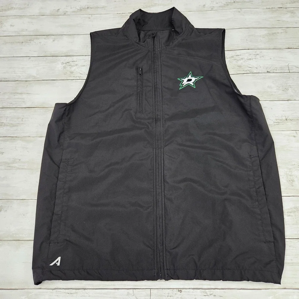 Antigua Dallas Stars NHL Vest Mens Medium Black Full‎ Zip Pockets Sportswear